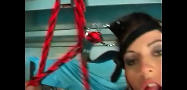  Naughty domina Simone De Marco in latex clothes rides fat snake and sucks cum